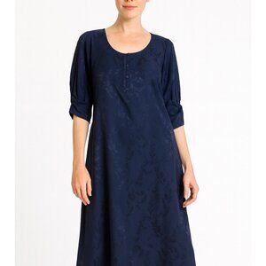 NEW CHICOS dress midi short sleeve floral jacquard satin navy blue US 12 2